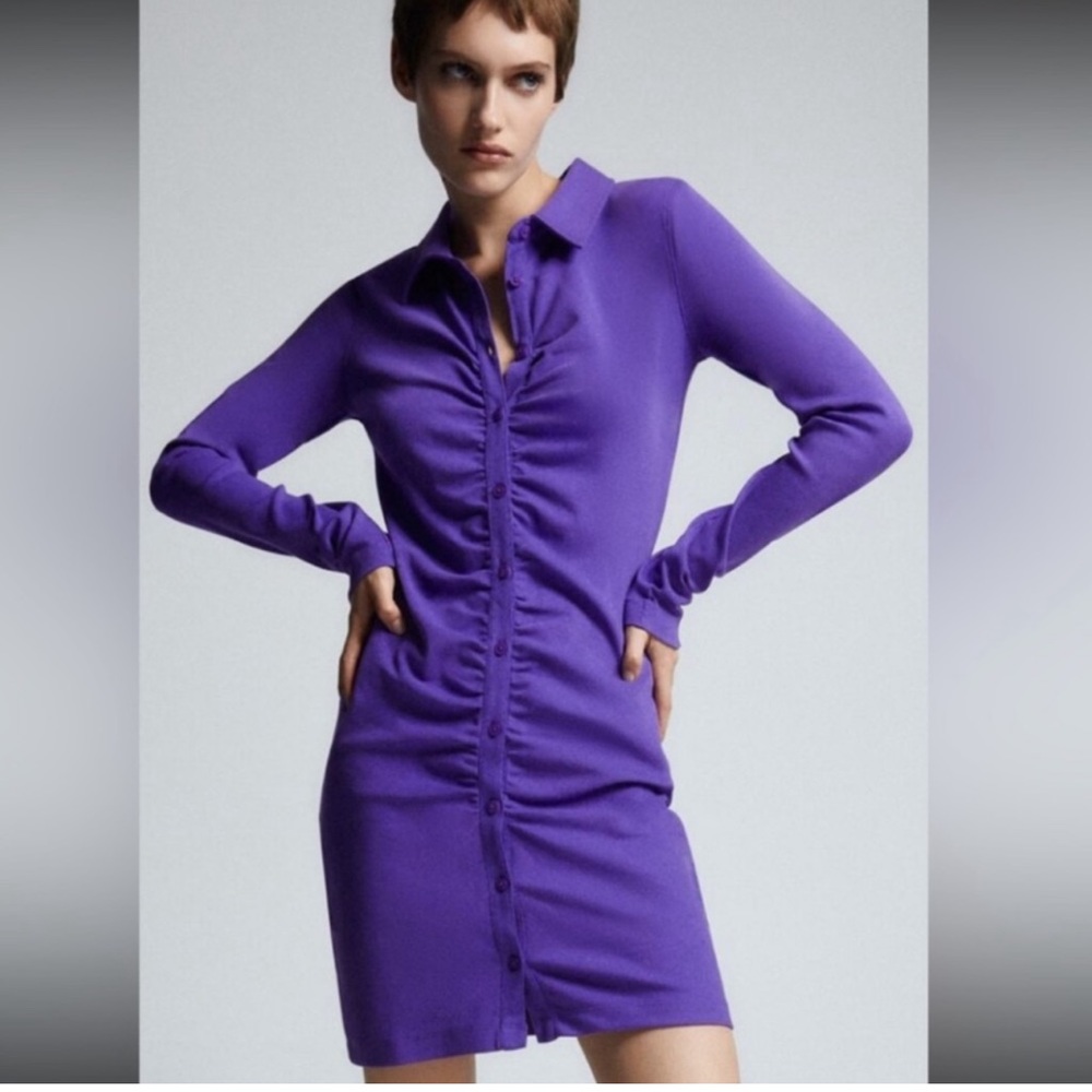 ZARA Ruched Button-down Dress